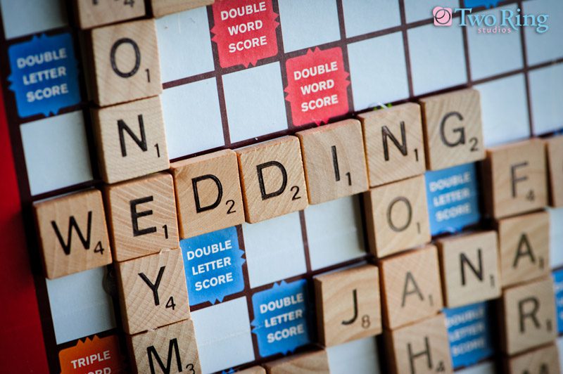 Wedding detail of Scrabble game
