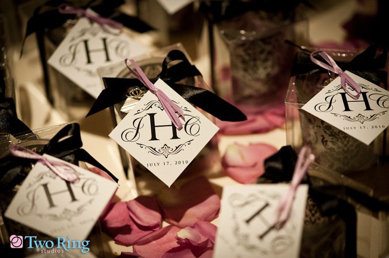 Monogram tags on guest favors