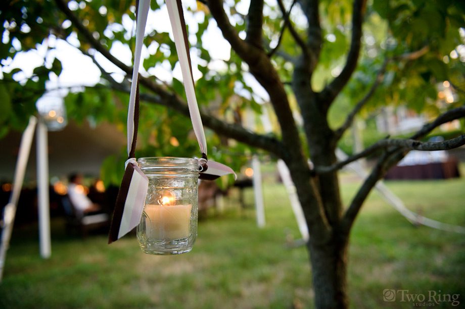 Mason jar hanging from tree