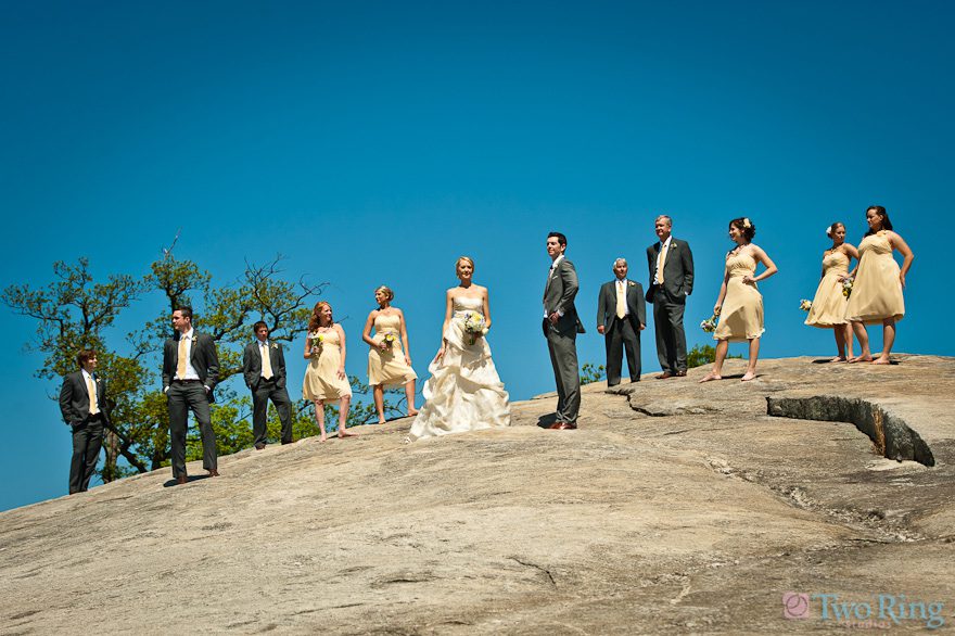 Bridal party on rock face