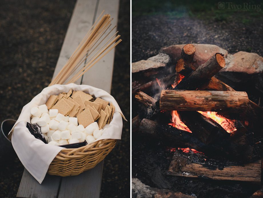 S'more ingredients and bonfire