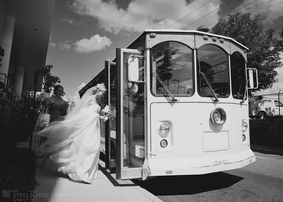 Bride gets on trolley
